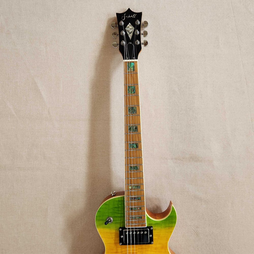 Electric Guitar Maple Fretboard Abalone Inlay Set In Rainbow Flame Maple Top