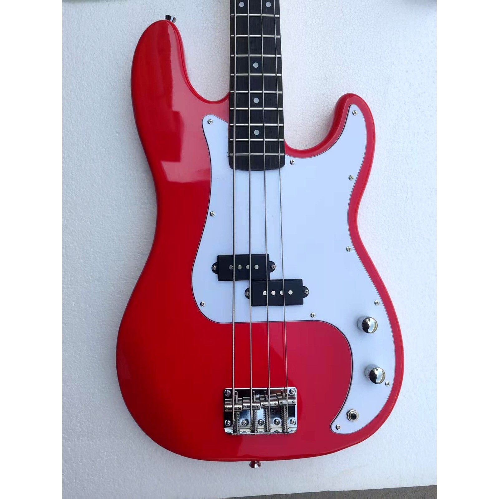 Bass Bright Red Paulownia Body Tech Wood Fretboard White Pickguard