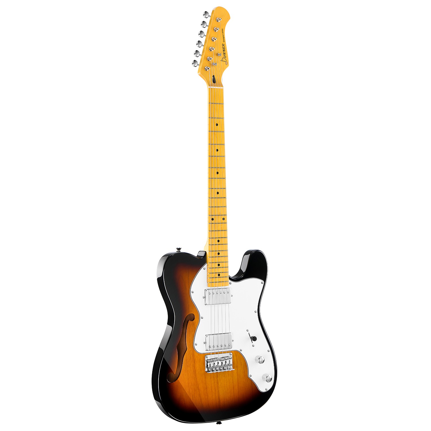 Jazz Electric Guitar Donner 39″ TL Thinline F Hole H-H Pickups Sunburst