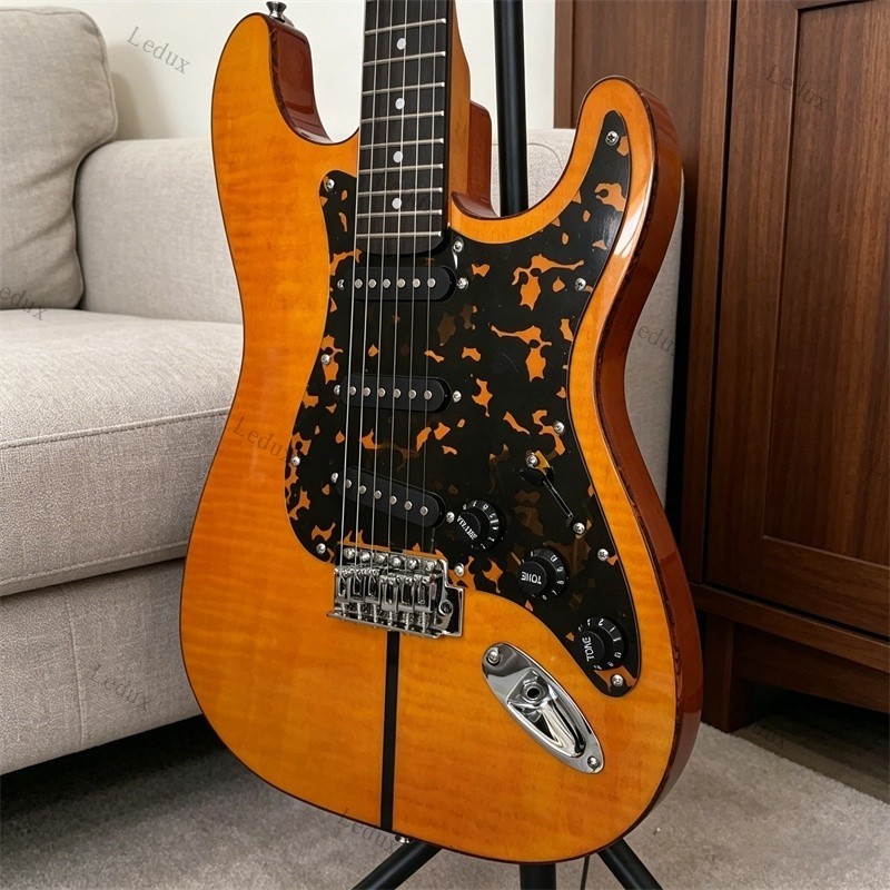 Handmade Yellow Electric Guitar Mad Cat Flame Maple Top S-S-S Pickups 6 Strings