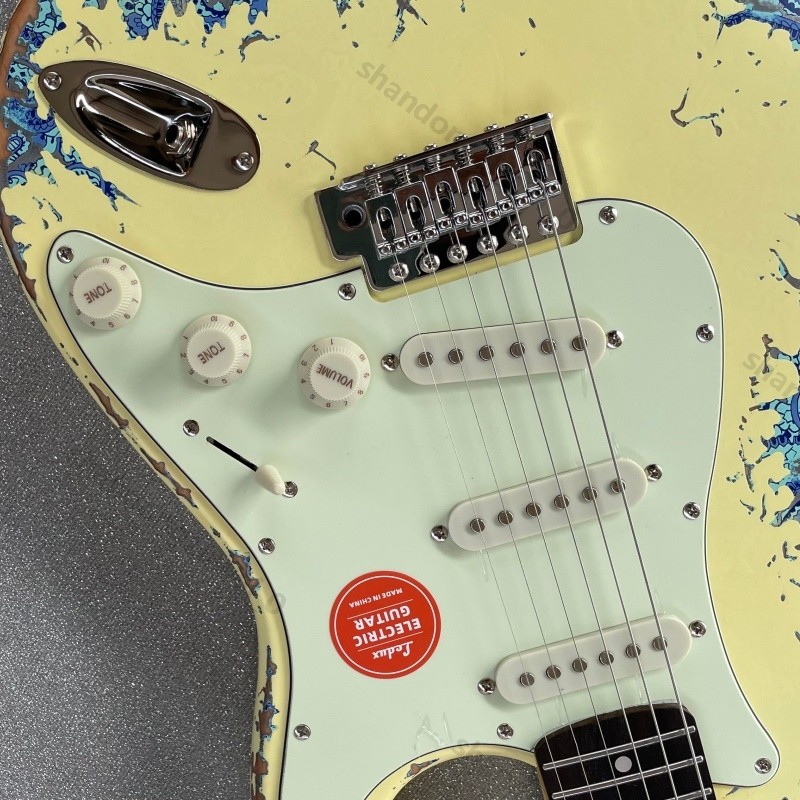 Aged Electric Guitar Bone Nut Stainless Rounded Fret Blue Paisley Free Shipping