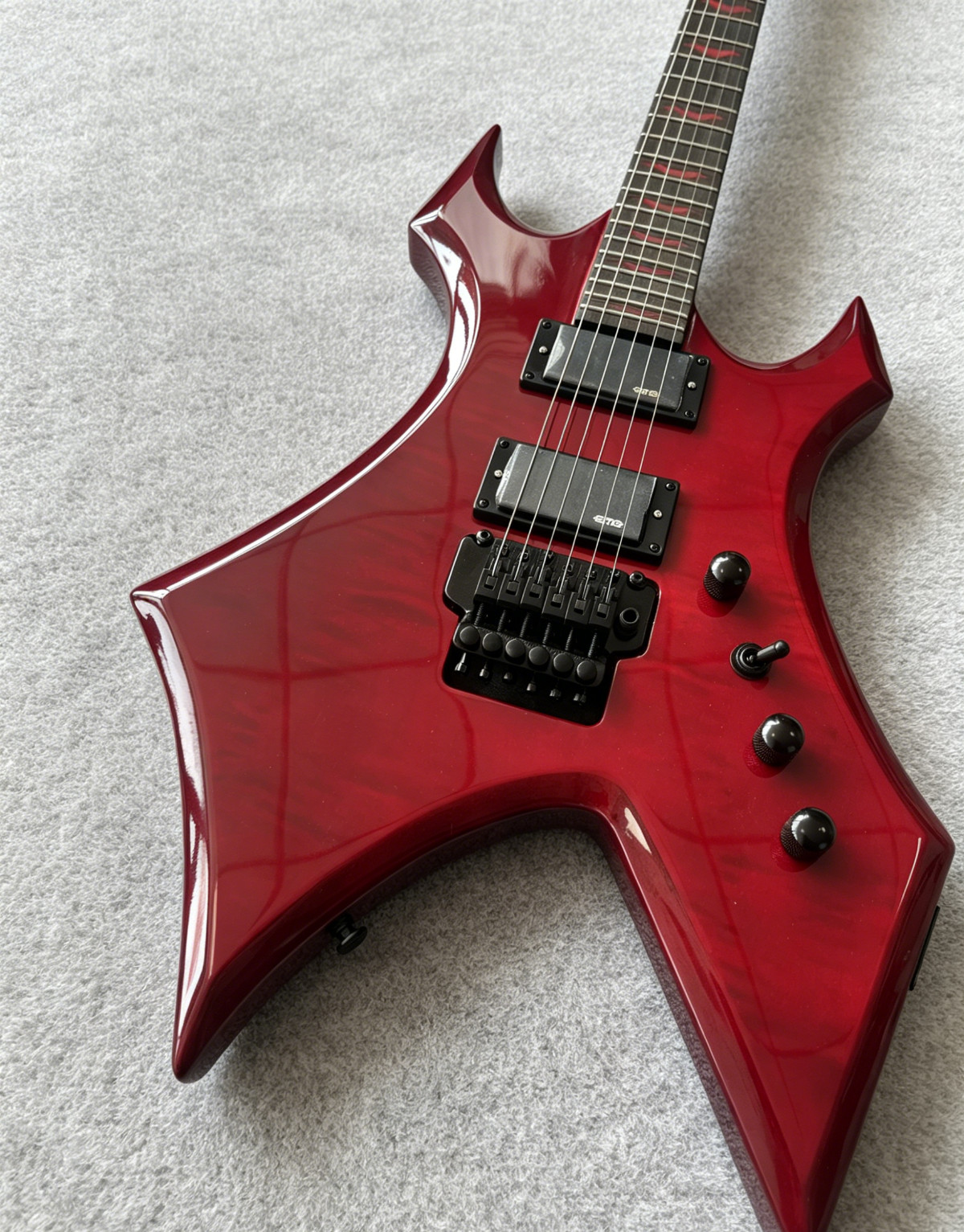 Custom BC Warlock Electric Guitar Transparent Red Quilted Top US Ship