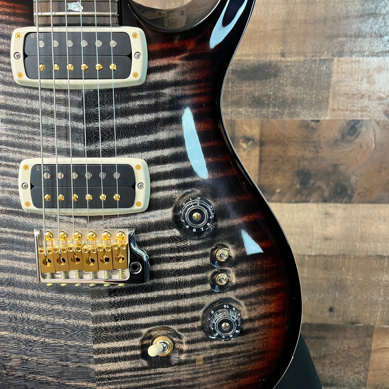 SALE PRS 40th Anniversary Custom 24-08 Semi-Hollow, Charcoal Tri-Color Burst 065