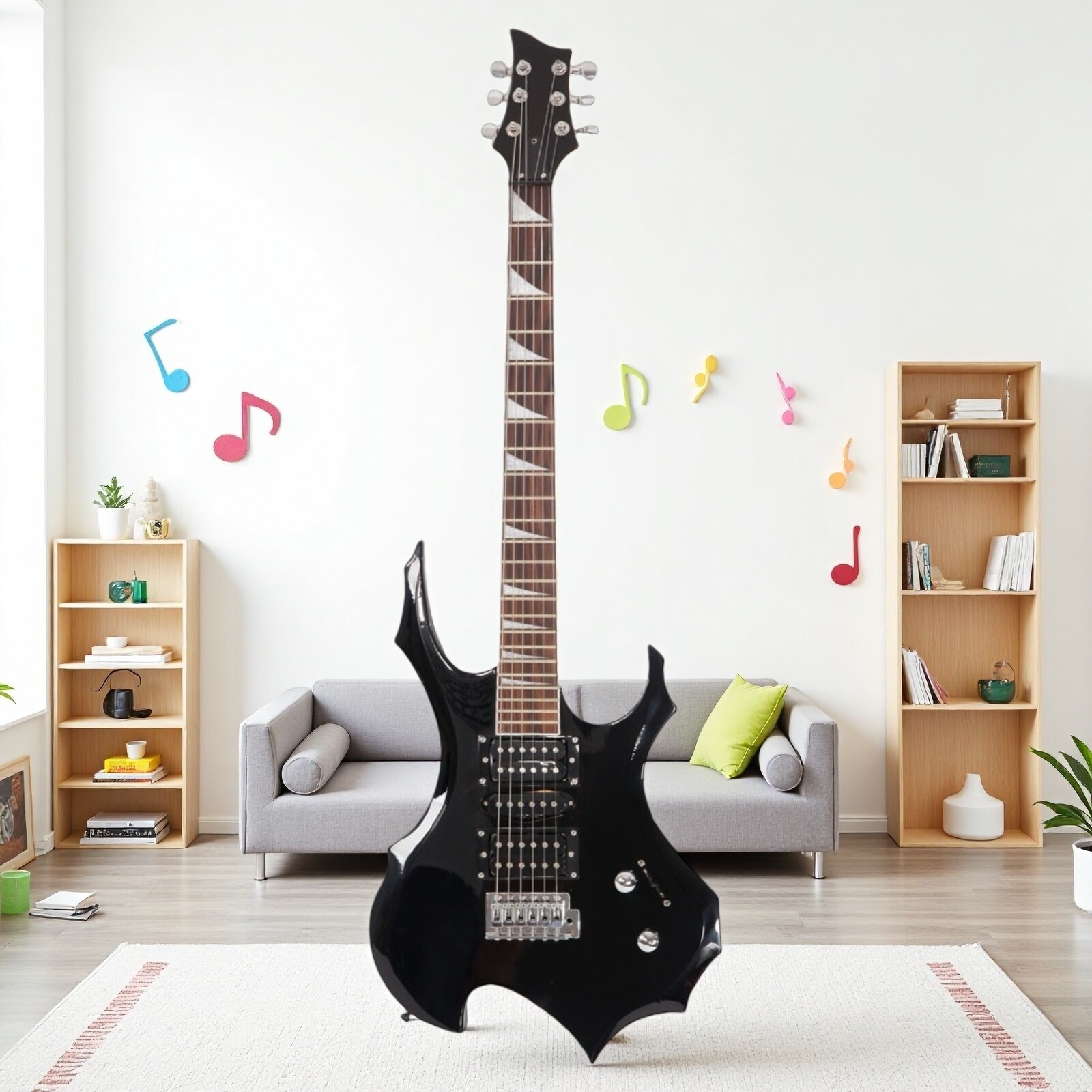 Modern Black Single Tremolo H-S-H Pickups Electric Guitar Set With Amplifier