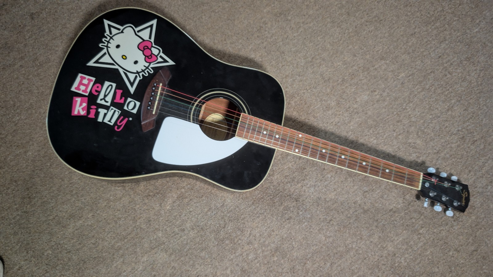 Vintage Hello Kitty Fender Squier Mini Black Acoustic Squier
