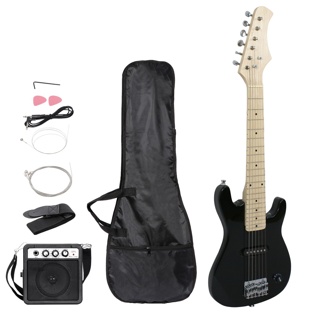 30Inch Electric Guitar Beginner Starter Kit w/5W Amplifier Gig Bag Strings Black
