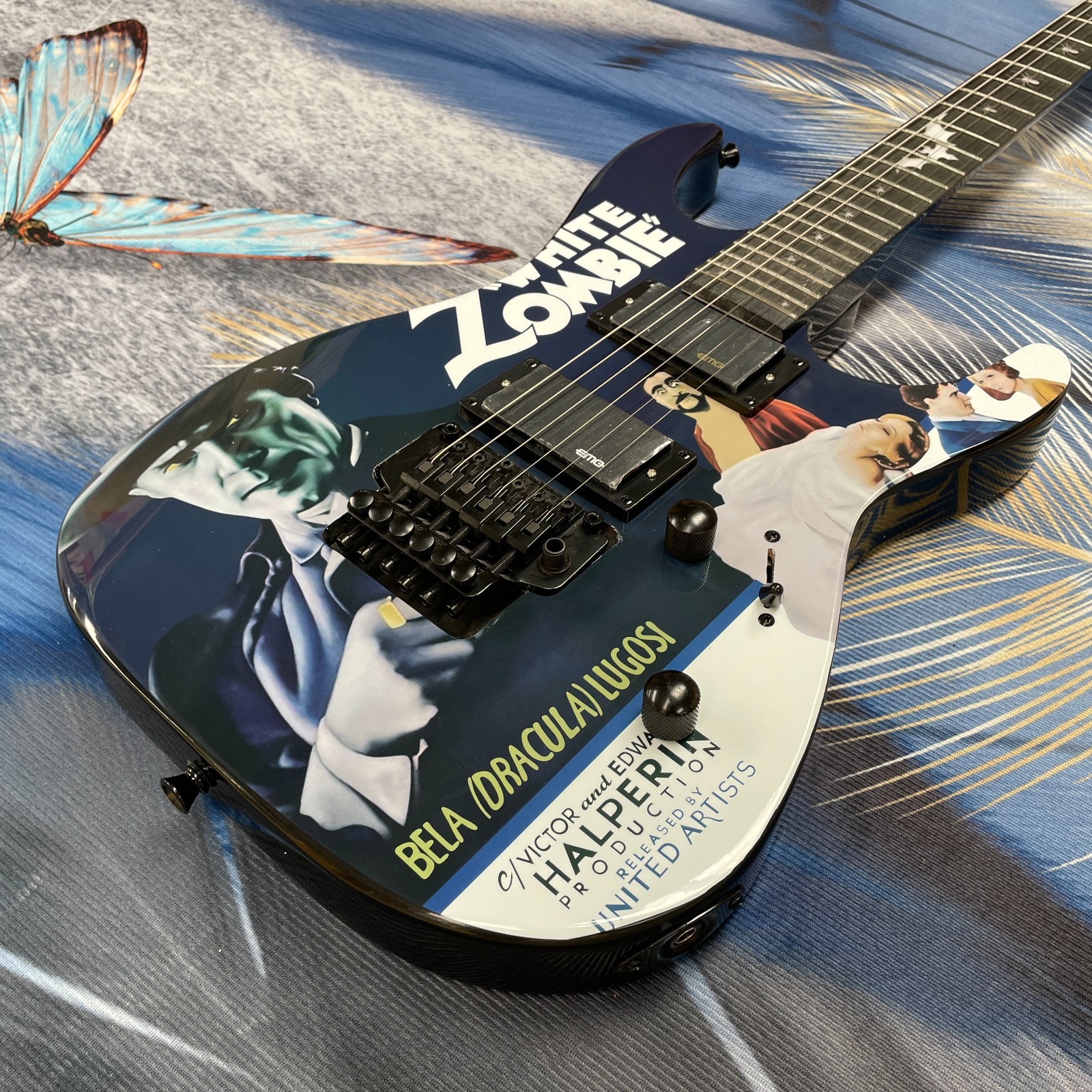 High Quality Discount Electric Guitar with White Zombie Graphic, Black Hardware