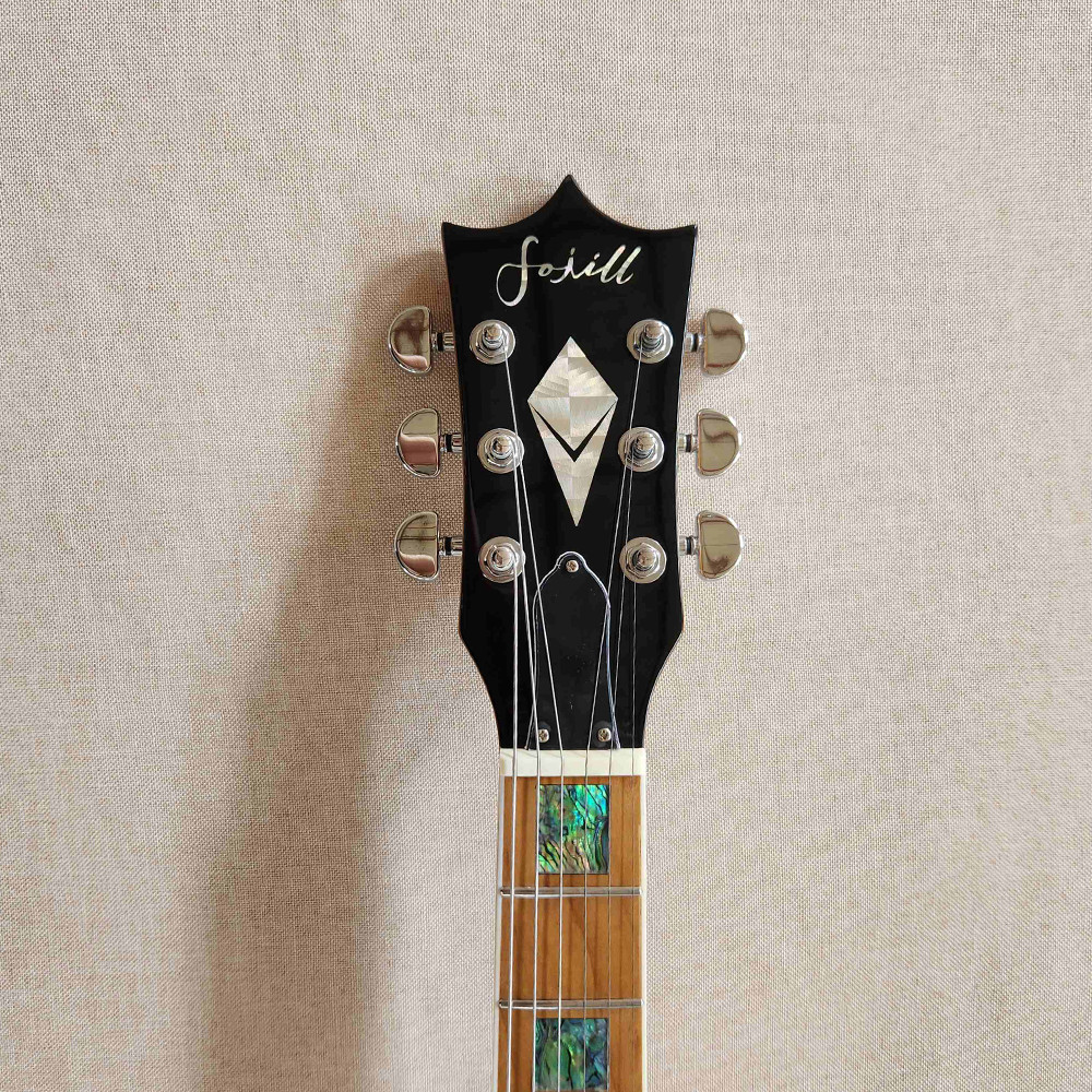 Electric Guitar Flame Maple Top Maple Fretboard Abalone Inlay Set In Rainbow