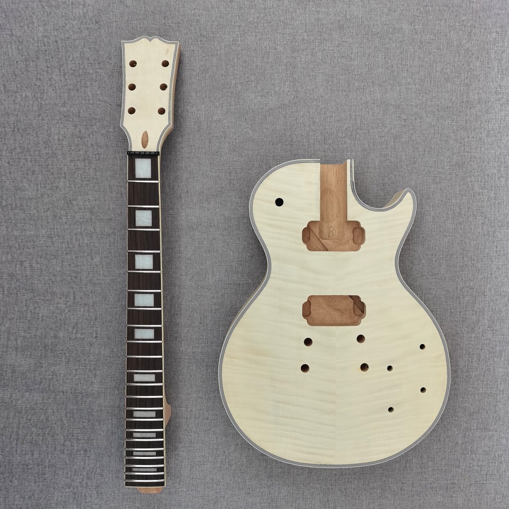 DIY 6 String LP Custom Style Electric Guitar Kit Flame Maple Top GD Part 22F