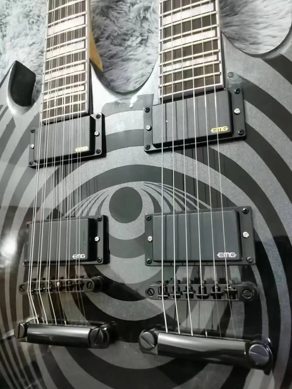 Free Shipping, 12 String+6 String Double Neck Electric Guitar, Zack Ring, Black