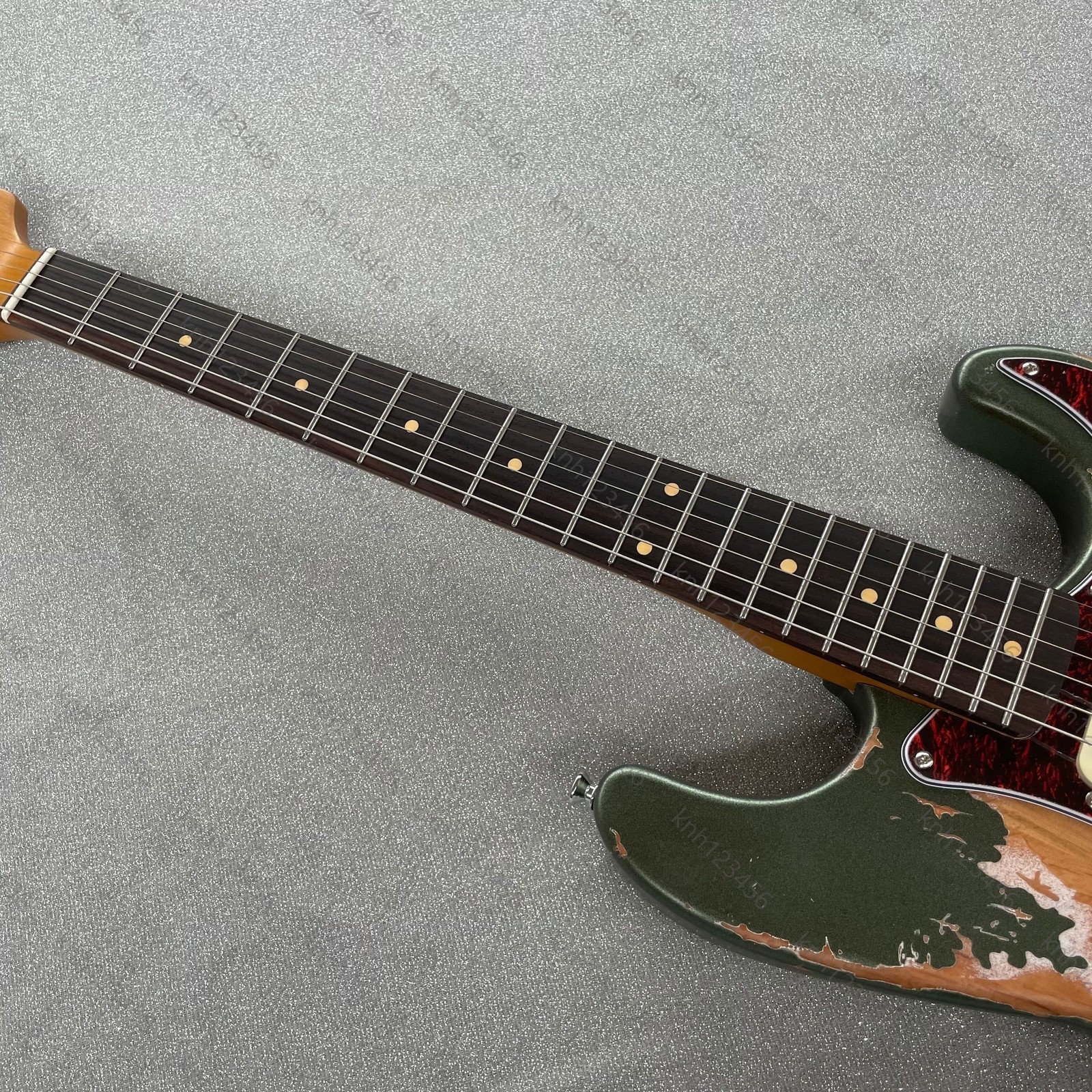 Worn Dark Green Double Cutaway Electric Guitar SSS Pickups Single Tremolo