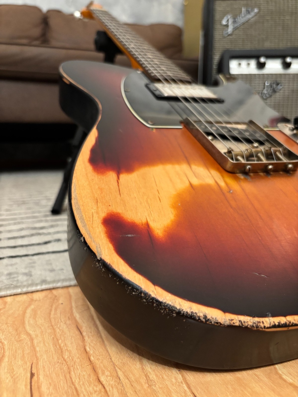 Fender Telecaster 1963 Glas Custom 3-Tone Sunburst Relic 7.8lbs w/ Fender Tweed