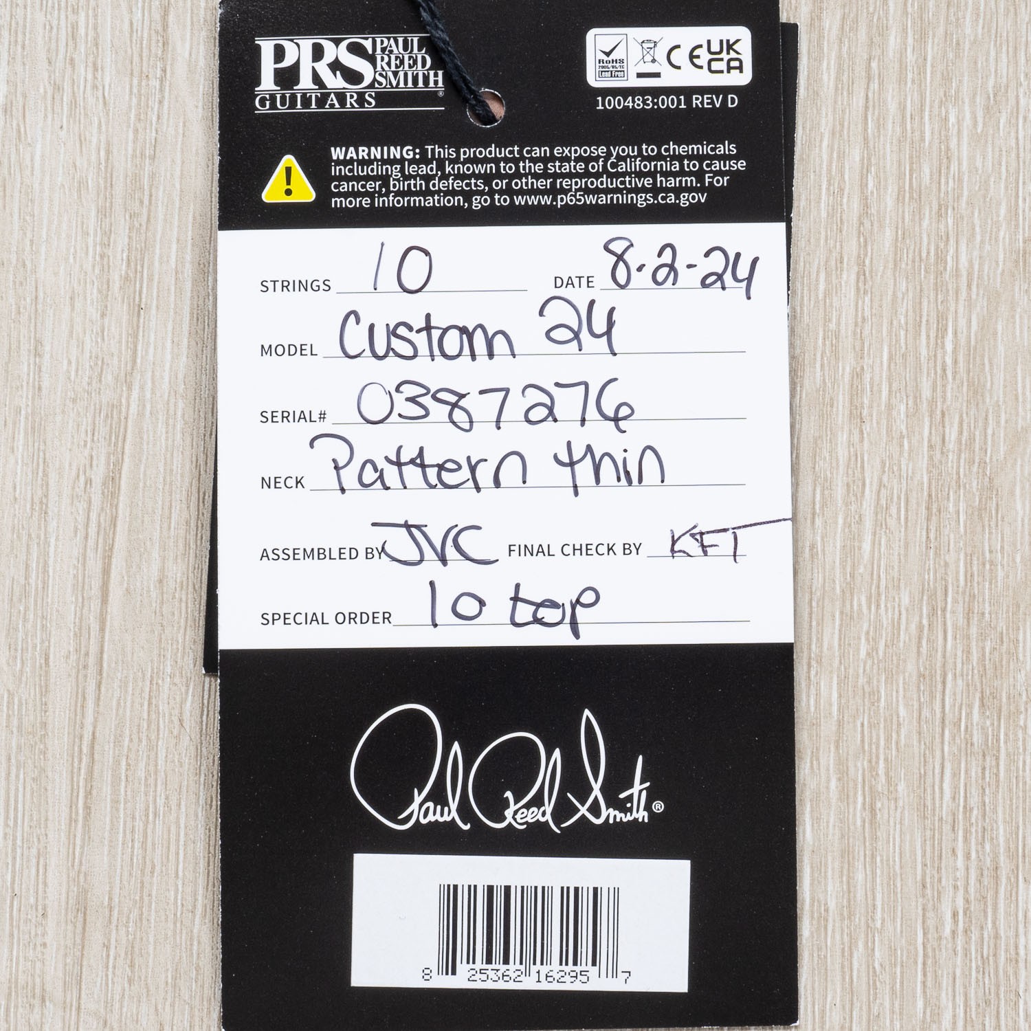 PRS Paul Reed Smith Custom 24 10-Top Guitar, Rosewood Fingerboard, Carroll Blue