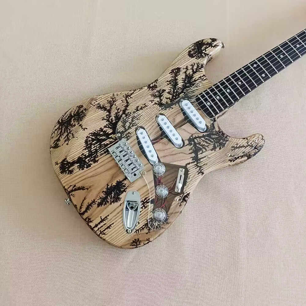 6 String Ash Lightning Struck Wood Electric Guitar