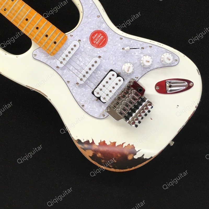 Heavy Aged White Solid Body Electric Guitar Stainless Rounded Fret aFR Bridge