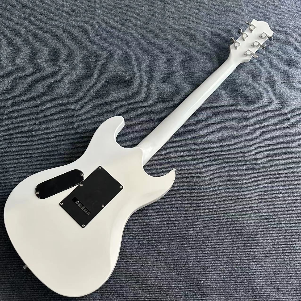 One piece white double rocking electric guitar, red ghost armor protective plate