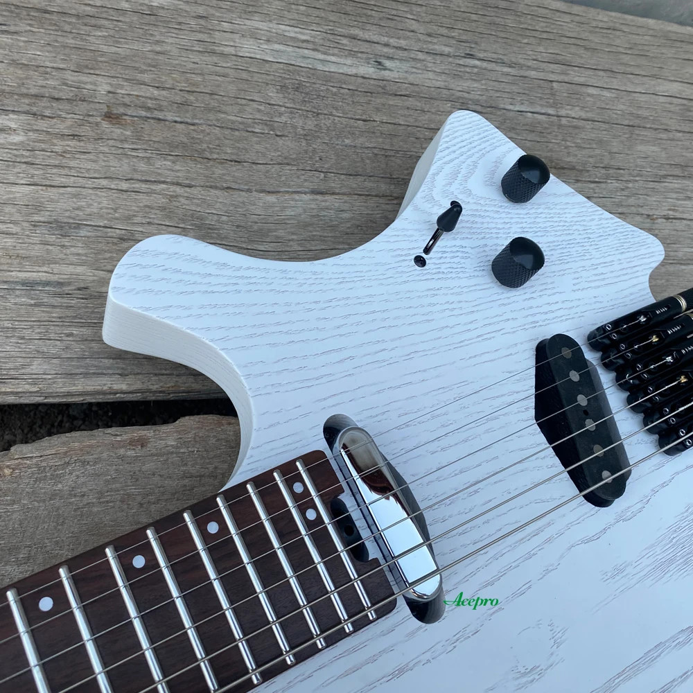 Acepro Upgraded Headless White Electric Guitar 2 Single Jumbo Stainless Steel