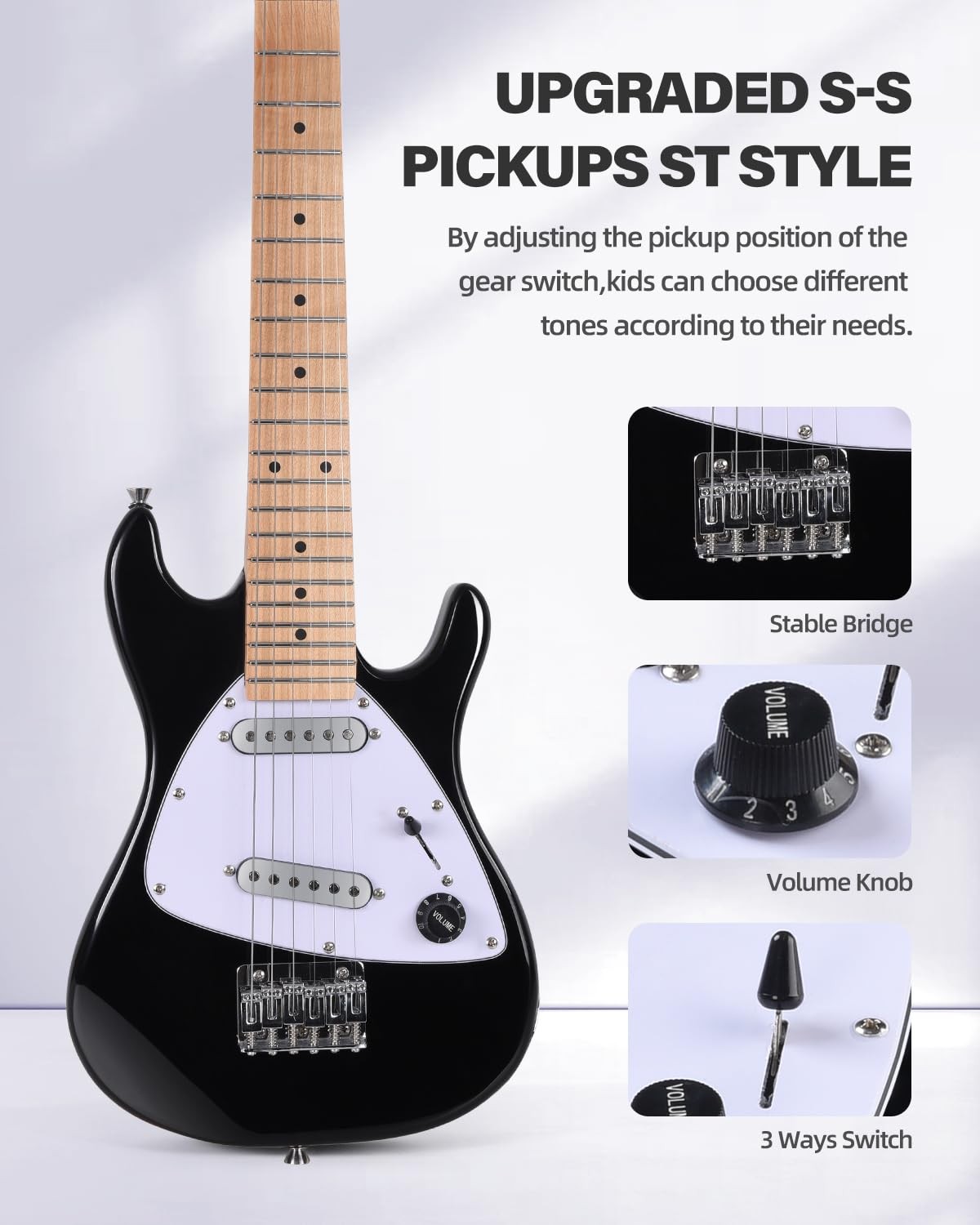Winzz 30 Inch Kids Electric Guitar Beginner Kit, Junior 1/4 30 inches, black