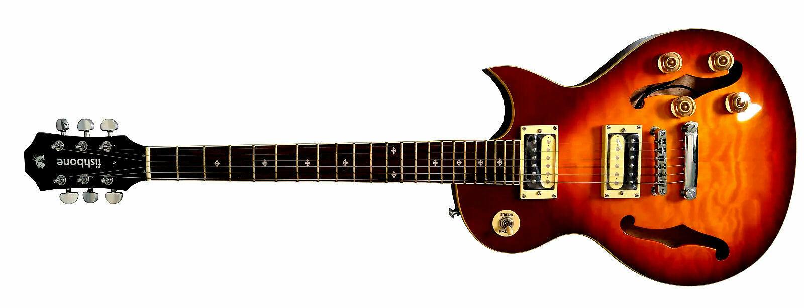 Fishbone Blues Man F35-LP-FH Spalted Maple Tobacco F Holes Semi Hollow-body