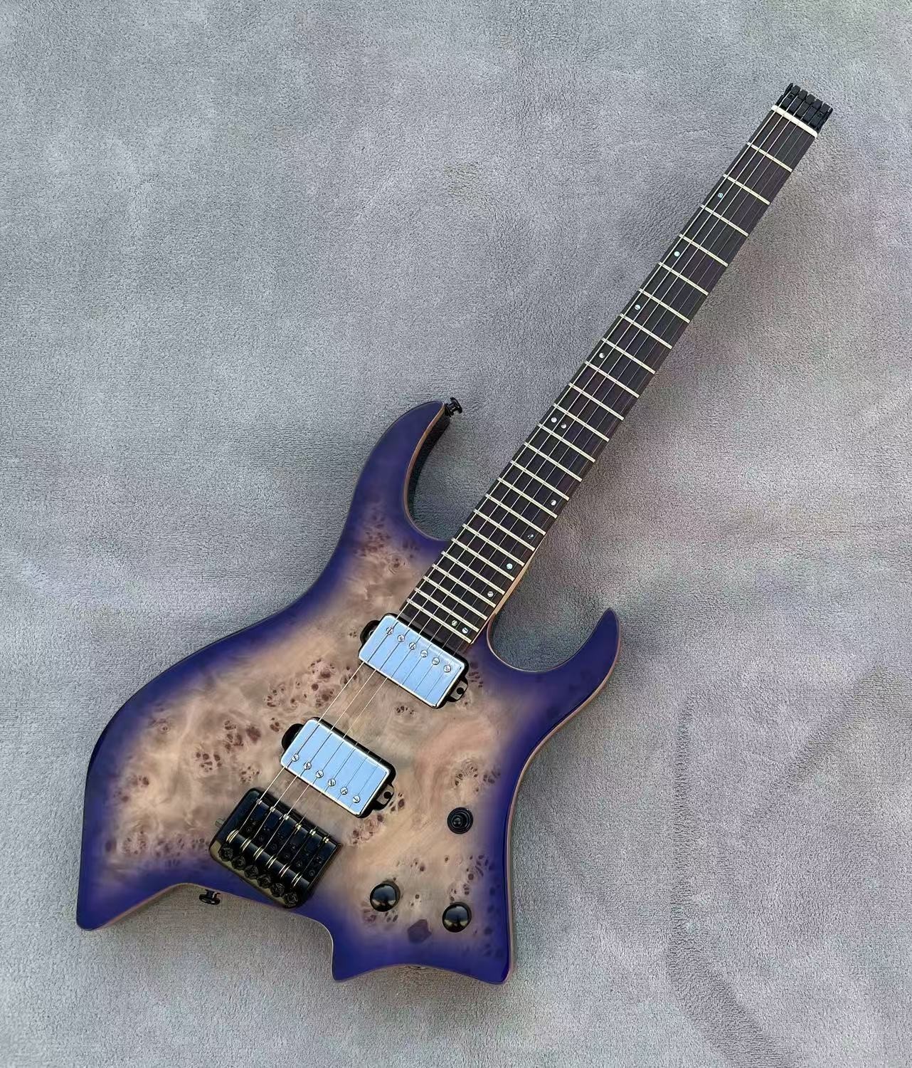 Headless Electric Guitar 6 Strings Abalone Dots Inlays Glossy Finished Guitarra