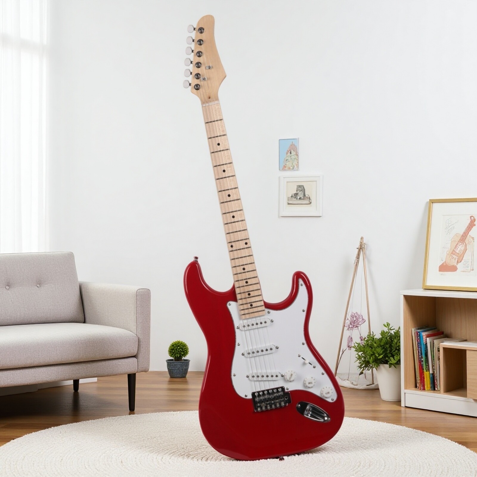 ST-Style Electric Guitar Set – SSS Pickups, Basswood, Maple Neck, Red Finish