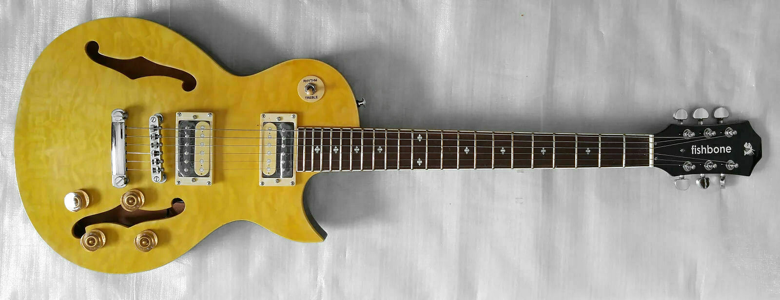Fishbone Blues Man F35-LP-FH Spalted Maple Yellow Burst F Holes Semi Hollow-body