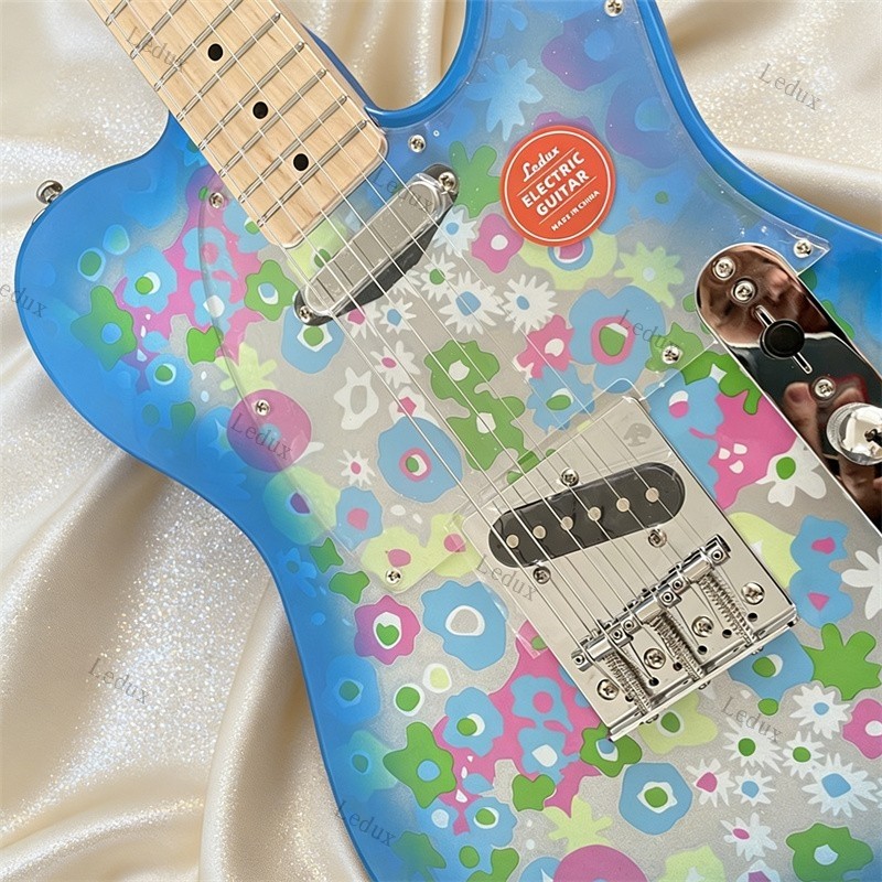New Solid Electric Guitar Maple Fingerboard&Neck S-S Pickup Blue Floral Print