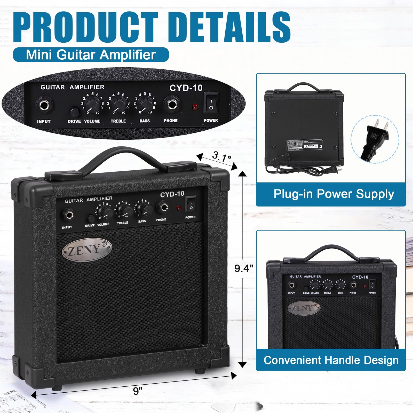ZENY 39″ Full Size Electric Guitar with Amp, Case and Accessories 39”, Blue
