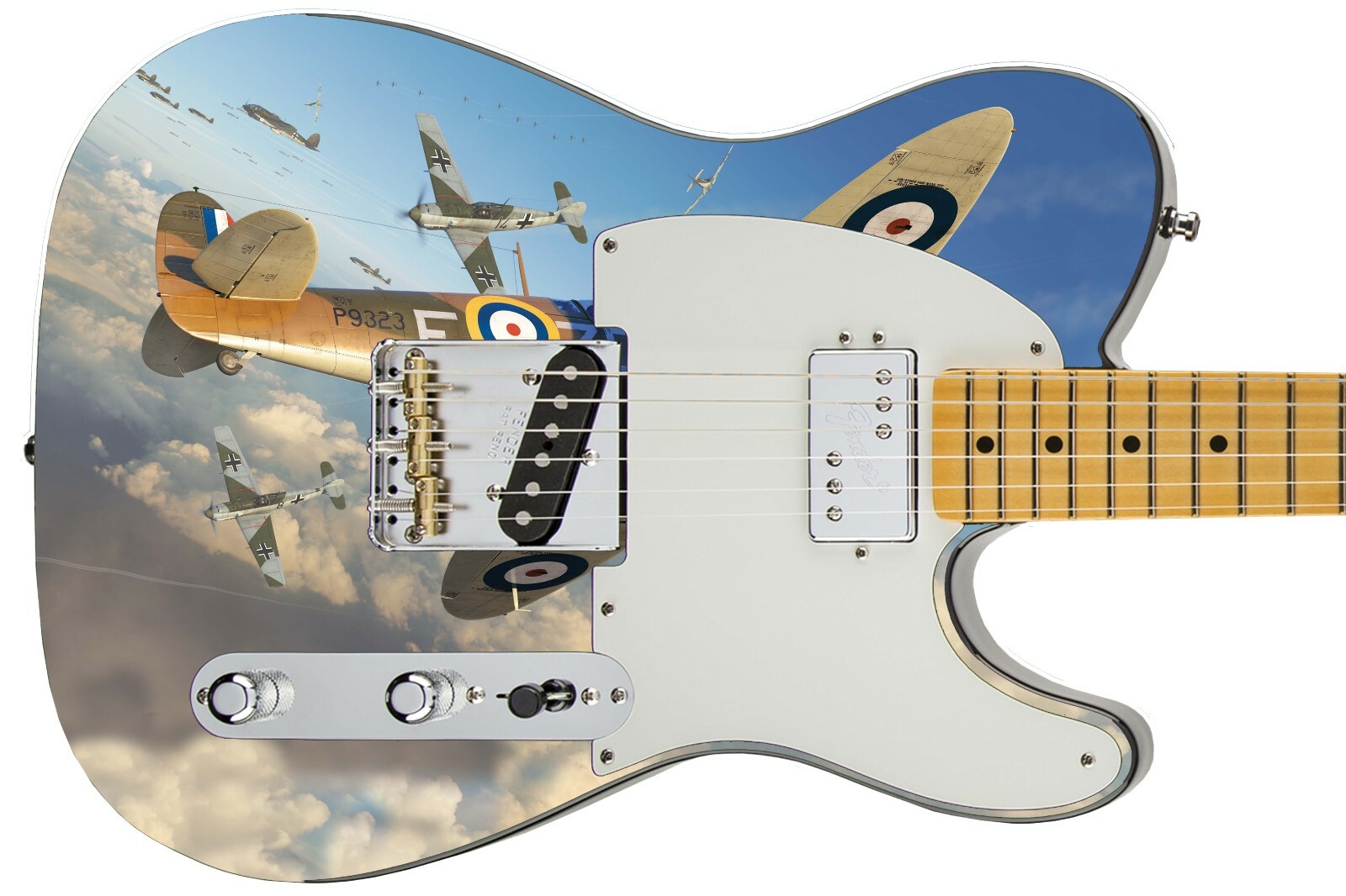 Guitar Skin Electric Axe Wrap Re-skin Acrobatics Dog Fight German War Plane 691