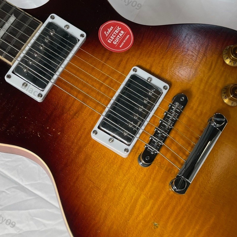 Sunburst Electric Guitar Flamed Maple Top Bone Nut Stainless Rounded Fret Edge