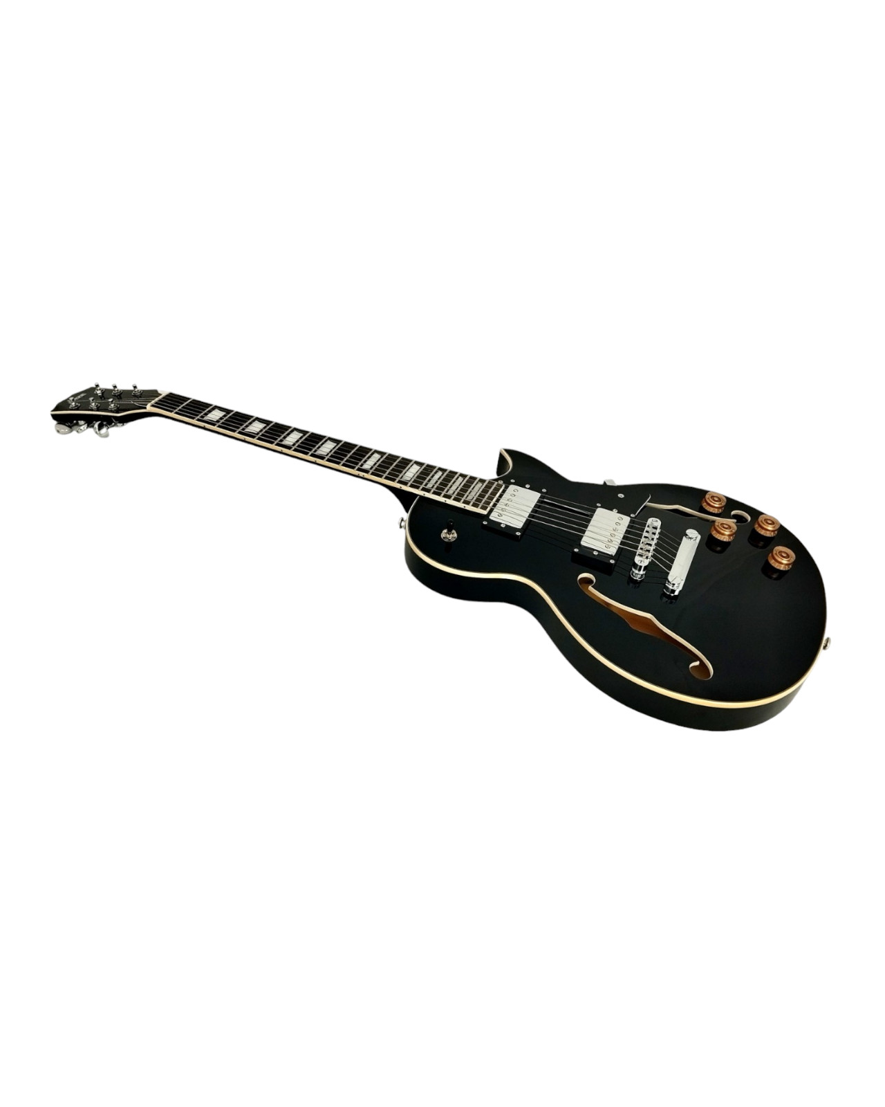 Haze E239BK Semi-Hollow Body Electric Guitar, Black + Accessories