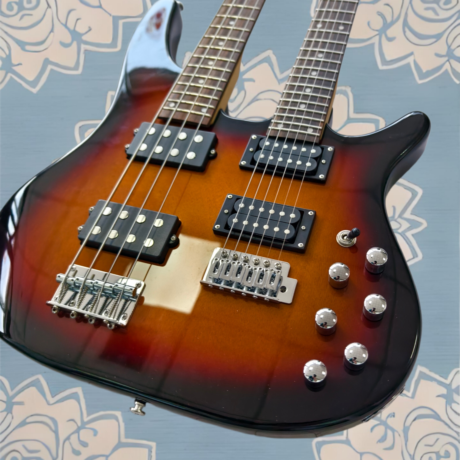 US Ship Double Neck Electric Bass & Guitar Combo – 4-String Bass + 6-String