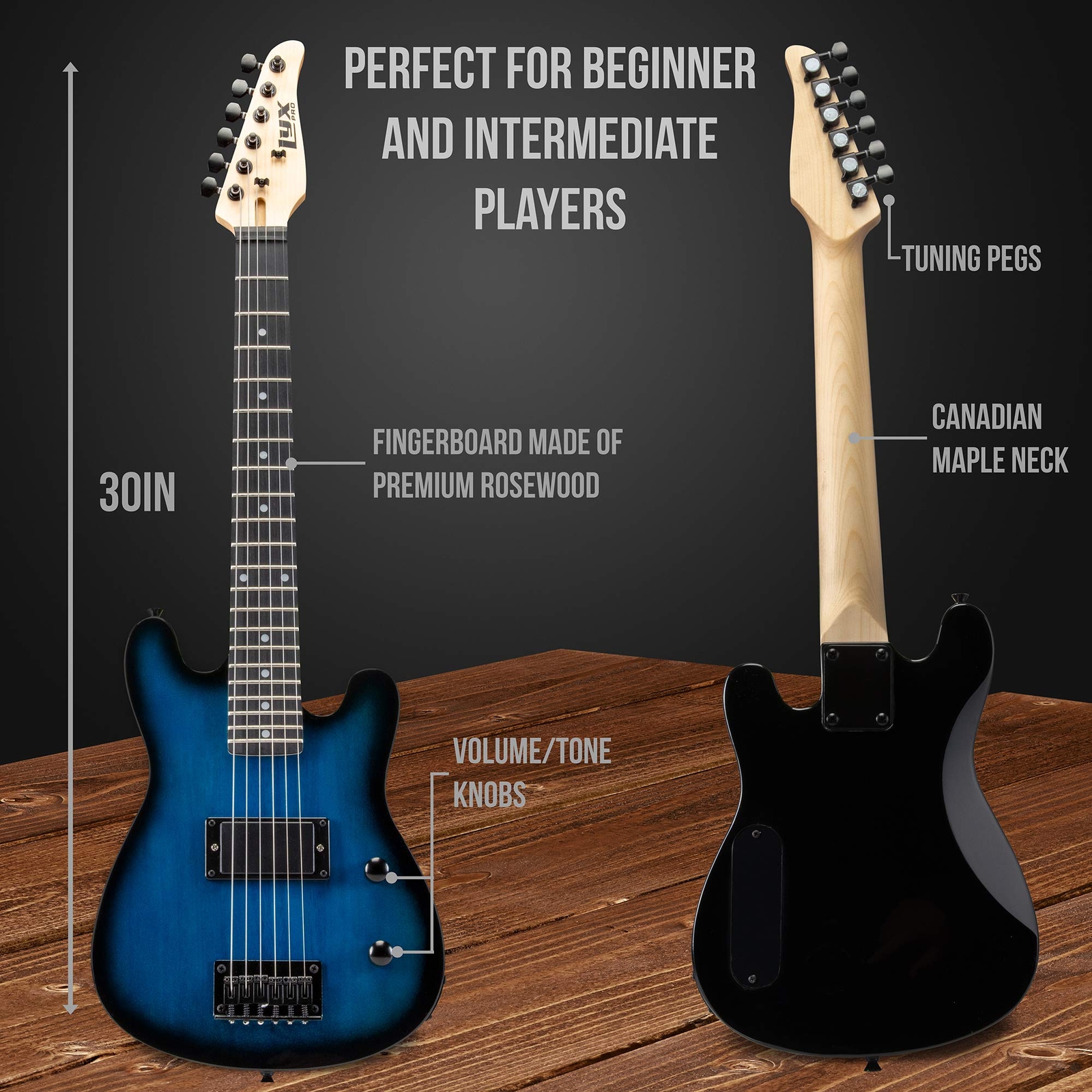 LyxPro Beginner 30” Electric Guitar & Electric Guitar Accessories, Blue