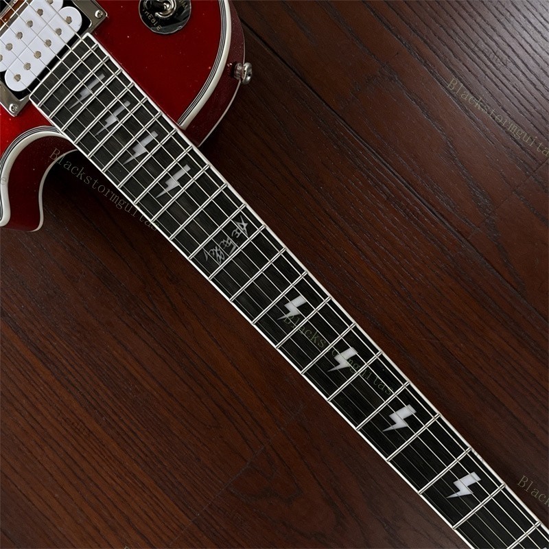 Solid Electric Guitar Stainless Fret Lightning Inlays Cherry Red Burst Sparkle