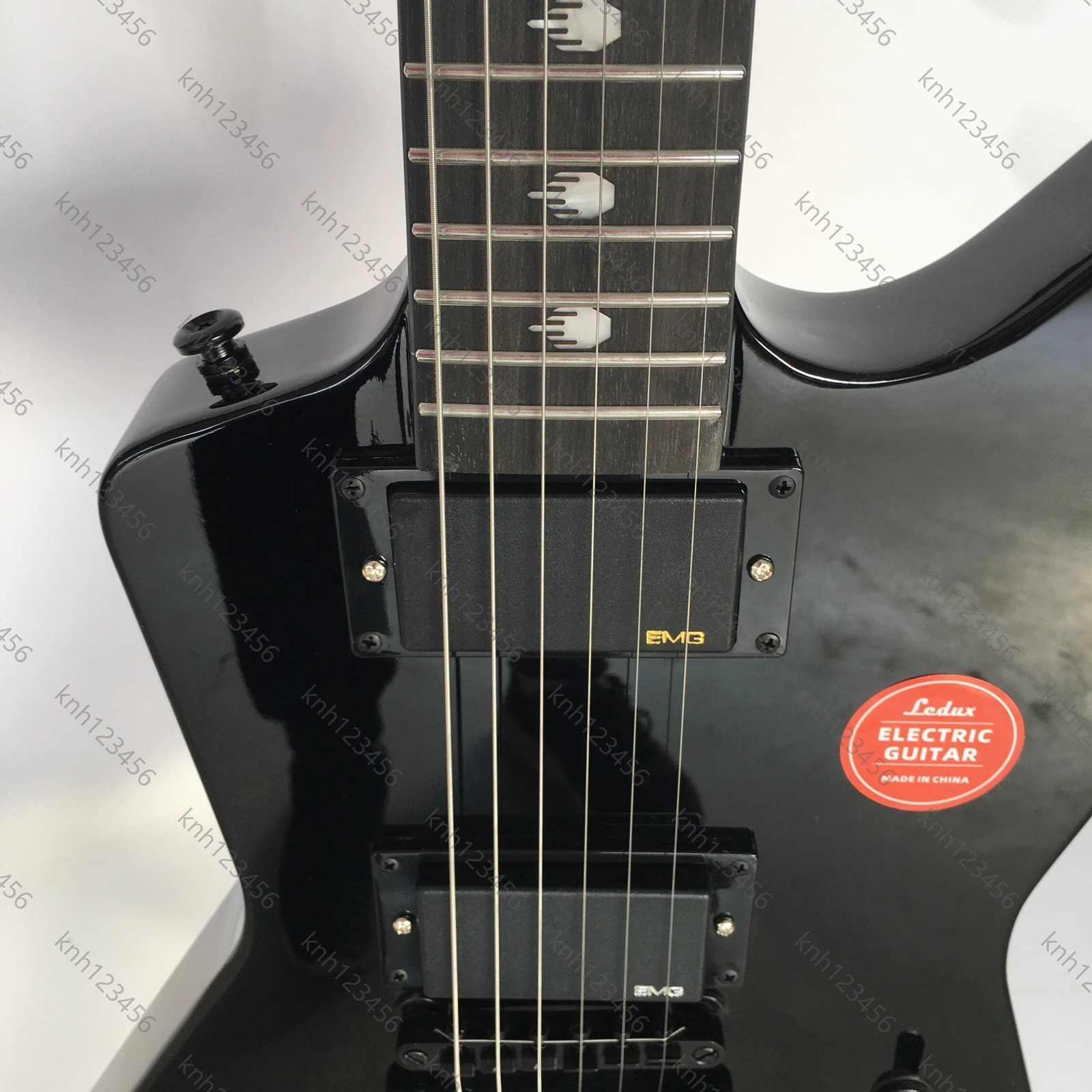 Solid Body Angular Electric Guitar Gloss Black HH Humbuckers Stainless Frets