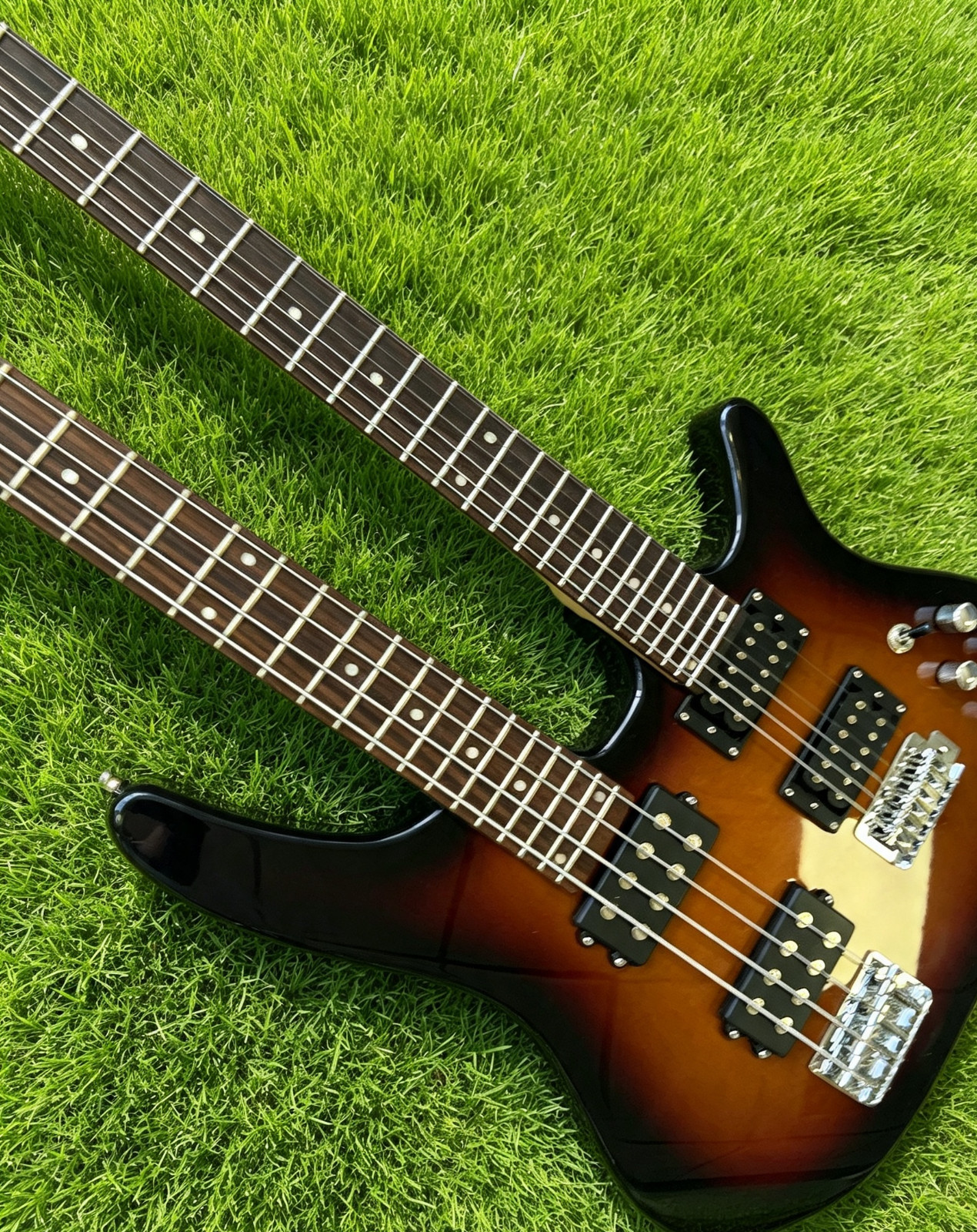 US Warehouse Sunburst Double Neck Guitar Bass Combo 6+4 Strings Solid Body