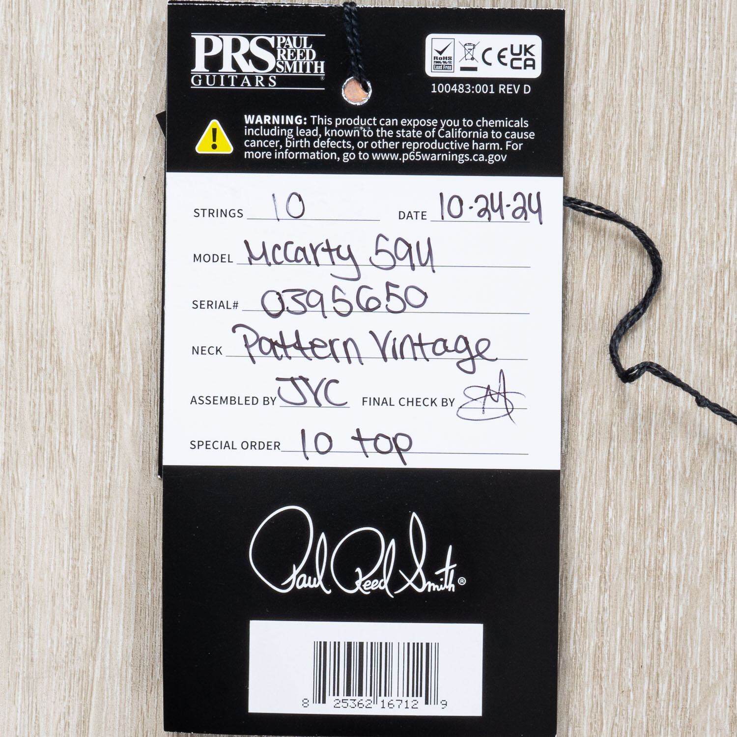 PRS Paul Reed Smith McCarty 594 10-Top Guitar, Wing Tuners, Faded Blue Jean