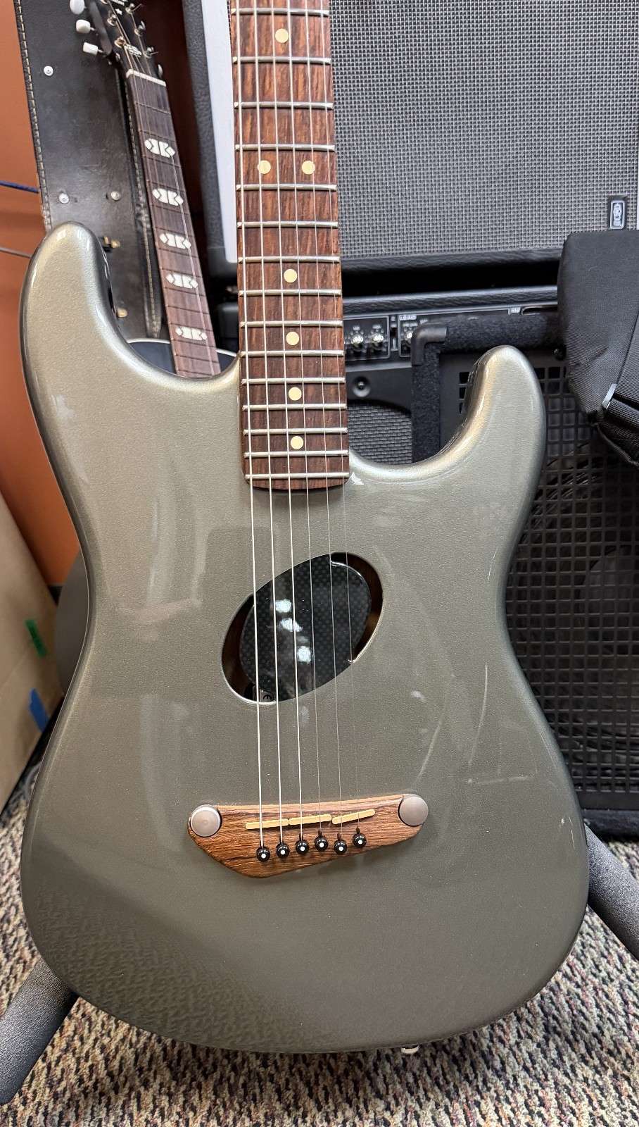 2002 Fender Acoustasonic Stratocaster Gray MIM Complete with Paperwork & Gig Bag
