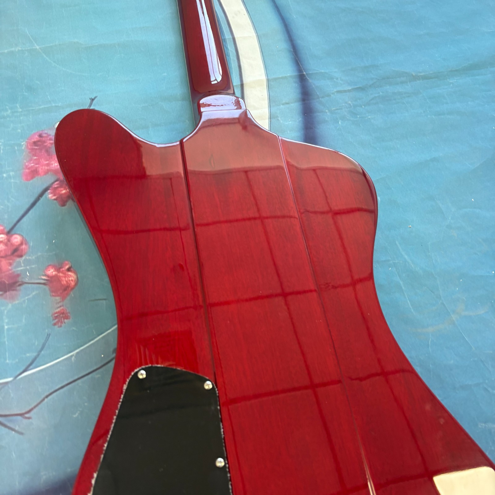 Custom Red Firebird Style Electric Guitar Rosewood Fingerboard Chrome Part