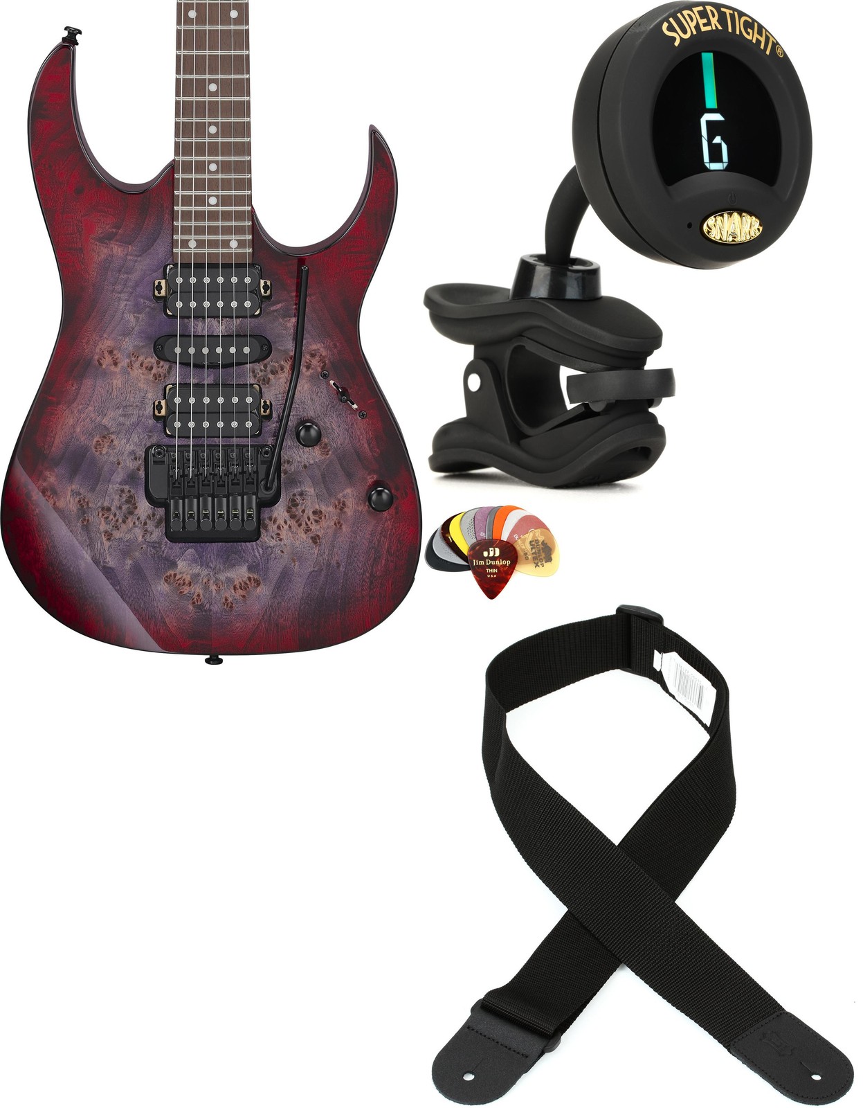 Ibanez RG470PBREB + Snark ST-8 + Dunlop PVP101 + Levy’s M8POLY-BLK Value Bu