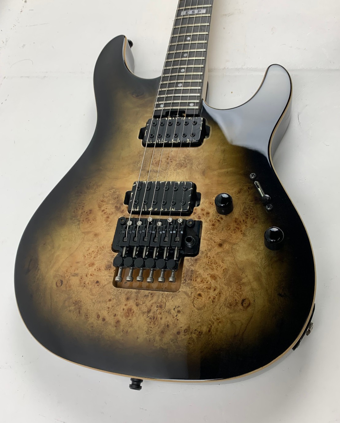 ESP E-II SN-II Nebula Black Burst Burled Maple Electric Guitar + Case B-Stock