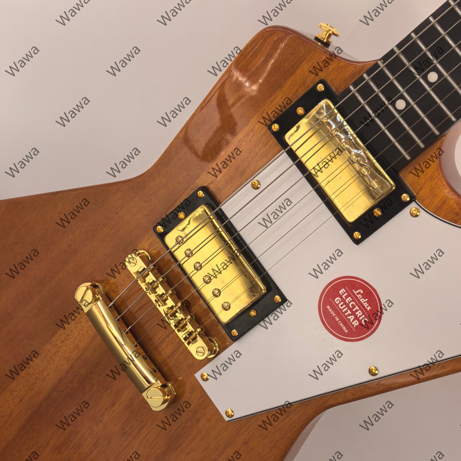 High-end Dual Humbuckers Electric Guitar Natural Mahogany Finish Gold Hardware