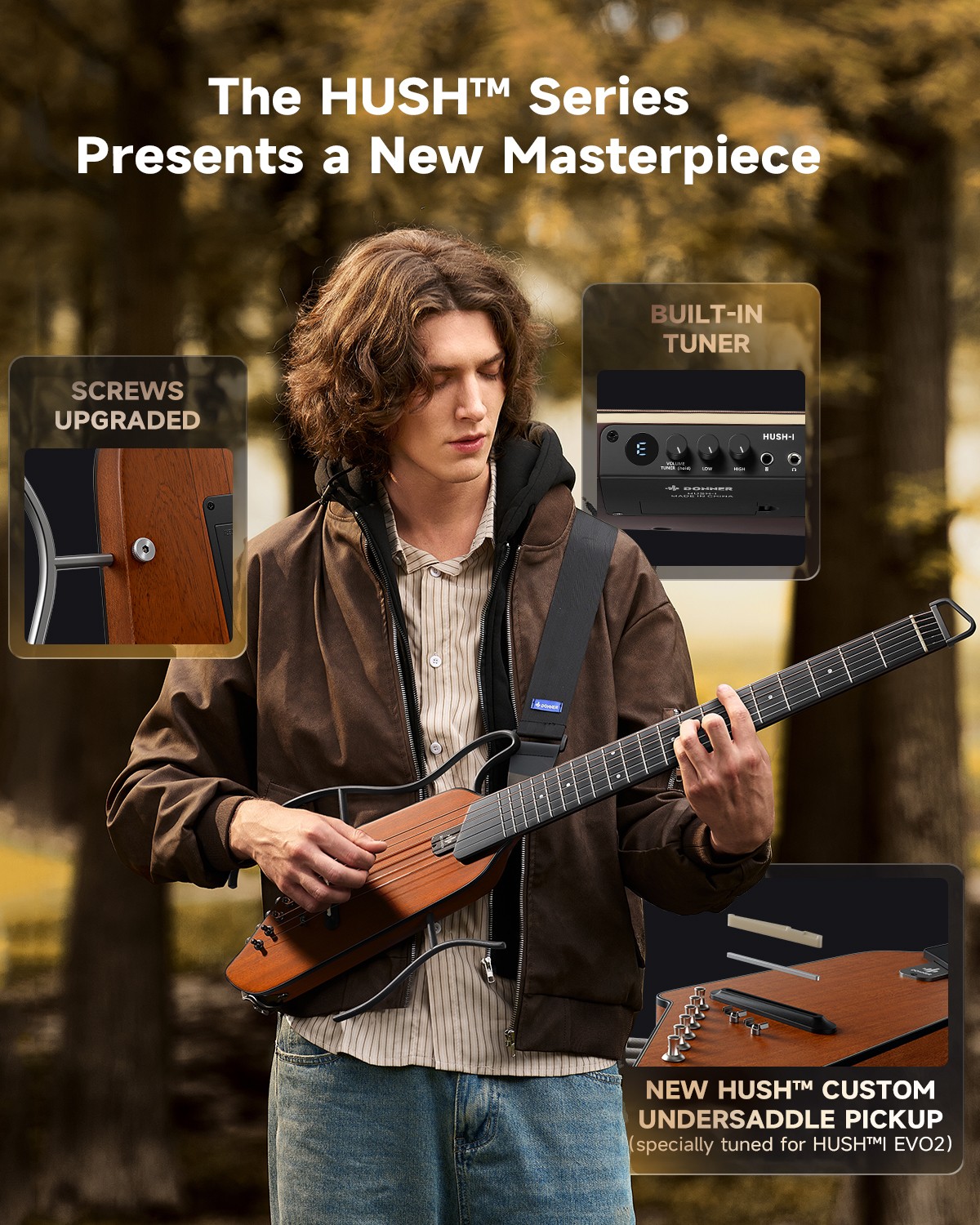 Donner HUSH™ I Travel Acoustic Electric Guitar Portable Headless Silent Pratice
