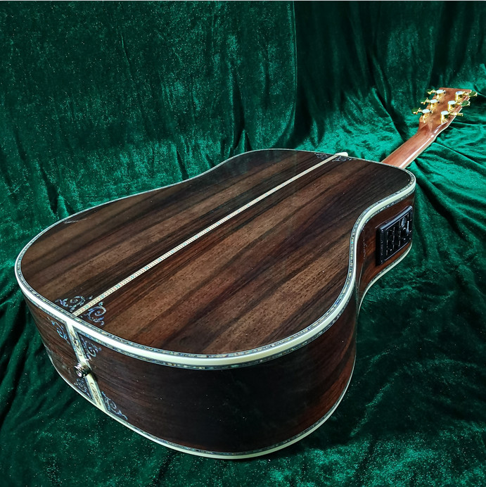 Acoustic Electric Guitar Hollow with EQ Abalone Inlay Solid Spruce