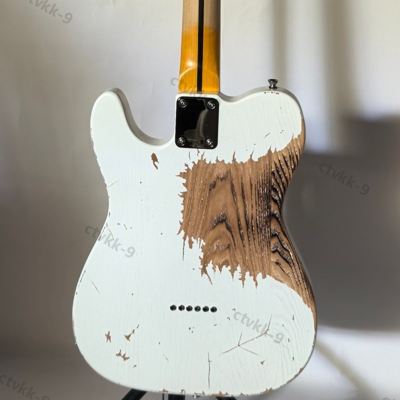 Heavy Aged Solid Body Electric Guitar Stainless Rounded Fret Bone Nut Basswood