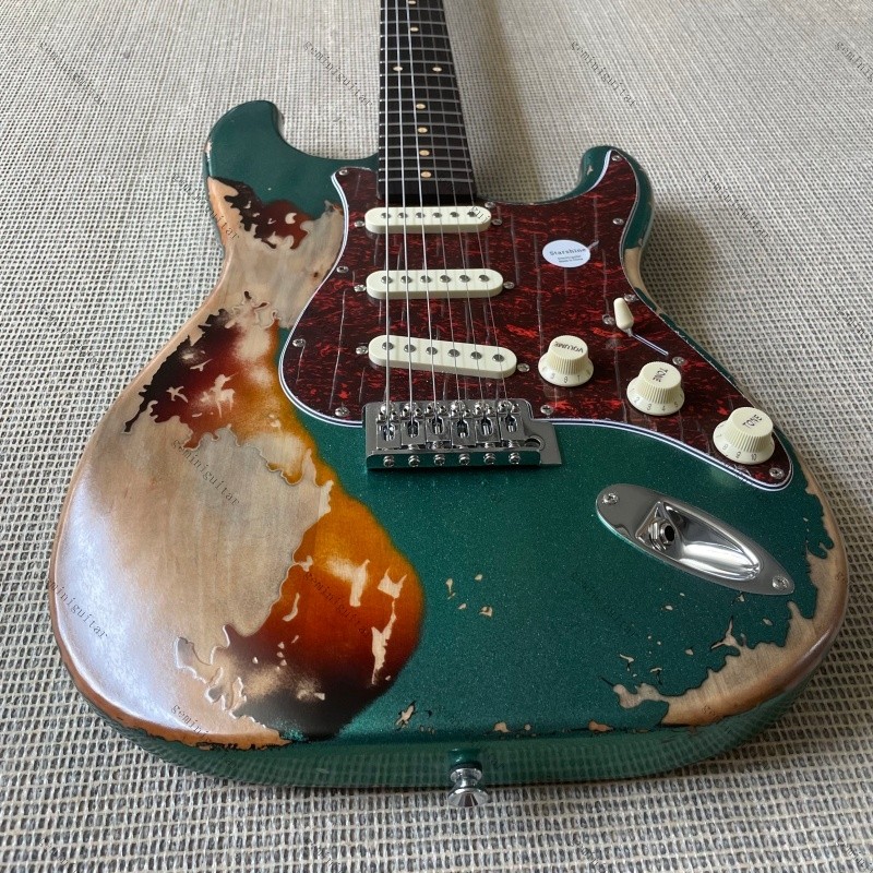 S-T electric guitar aged green bone nut Rounded fret Edge stainless Fret no logo