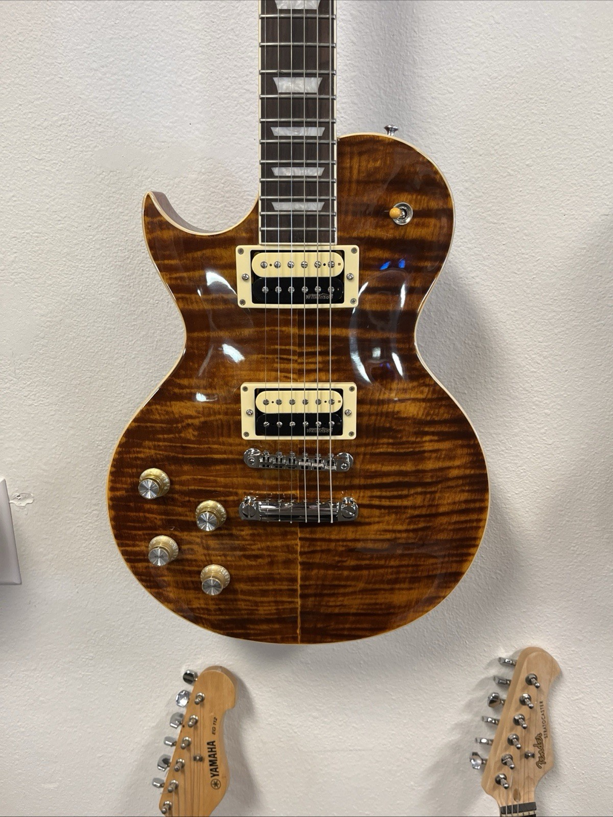 Vintage Reissued Series V100AMB Electric Guitar, Flamed Amber Left Handed