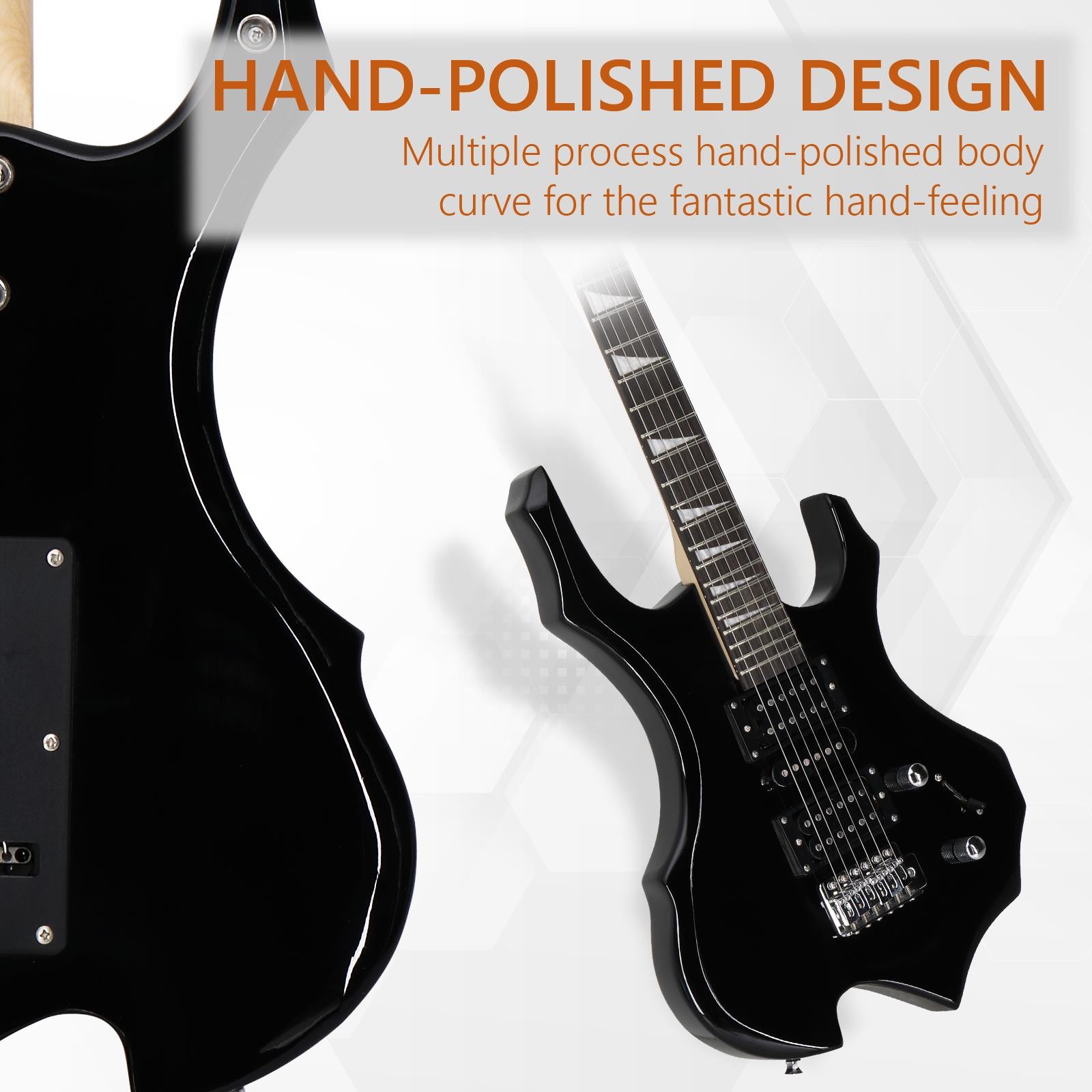 New Flame Type Electric Guitar Black Right Handed 6 String H-S-H pickup