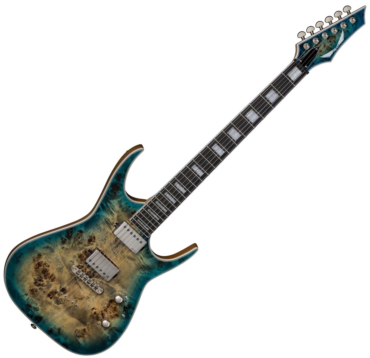 Dean Exile Select Burled Poplar Top Guitar in Satin Turquoise Burst