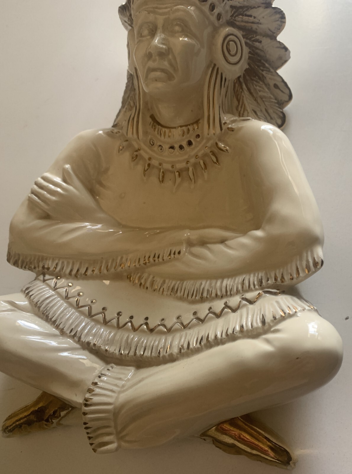VINTAGE 11″ LARGE FIGURE CERAMIC COIN TRAY AMERICA INDIAN NATIVE MADE IN ITALY